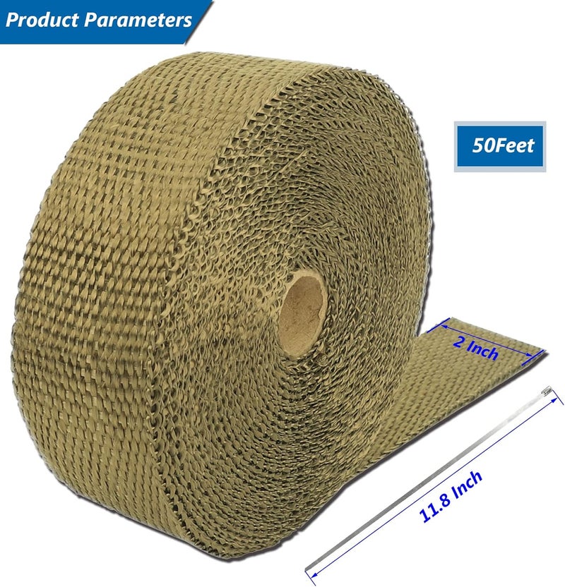 SUPERFASTRACING 2 Roll 2" 50 Feet Lava Titanium Basalt Exhaust Heat Wrap Roll for Motorcycle Manifold Header Pipe Heat Wrap Tape with Stainless Ties - Image 2